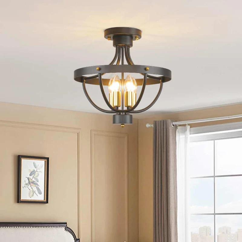 Chandelier Ceiling Light Industrial Iron Bowl, Black
