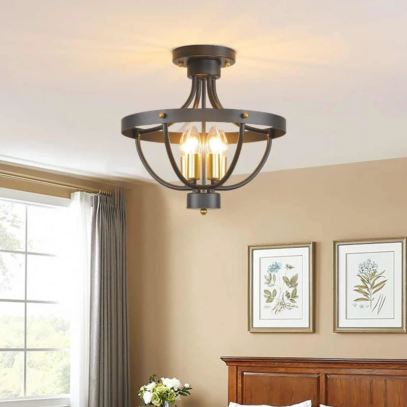 Chandelier Ceiling Light Industrial Iron Bowl, Black