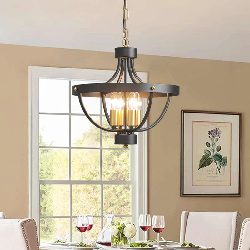 Chandelier Ceiling Light Industrial Iron Bowl, Black