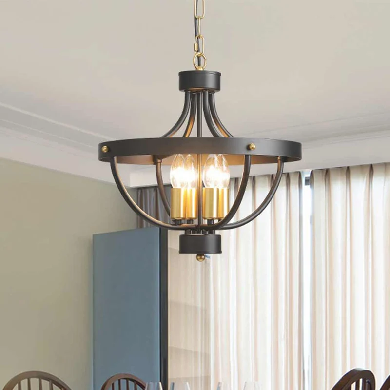 Chandelier Ceiling Light Industrial Iron Bowl, Black