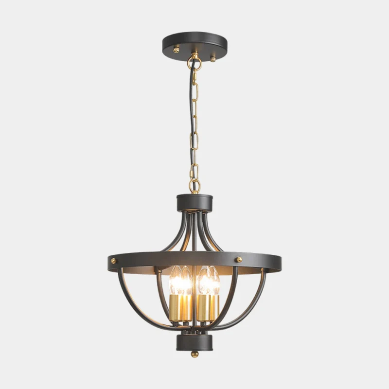 Chandelier Ceiling Light Industrial Iron Bowl, Black