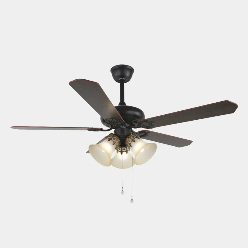 Semi-Flush Ceiling Fan with Light Retro Industrial 5 Blades, Black