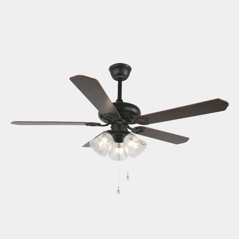 Semi-Flush Ceiling Fan with Light Retro Industrial 5 Blades, Black