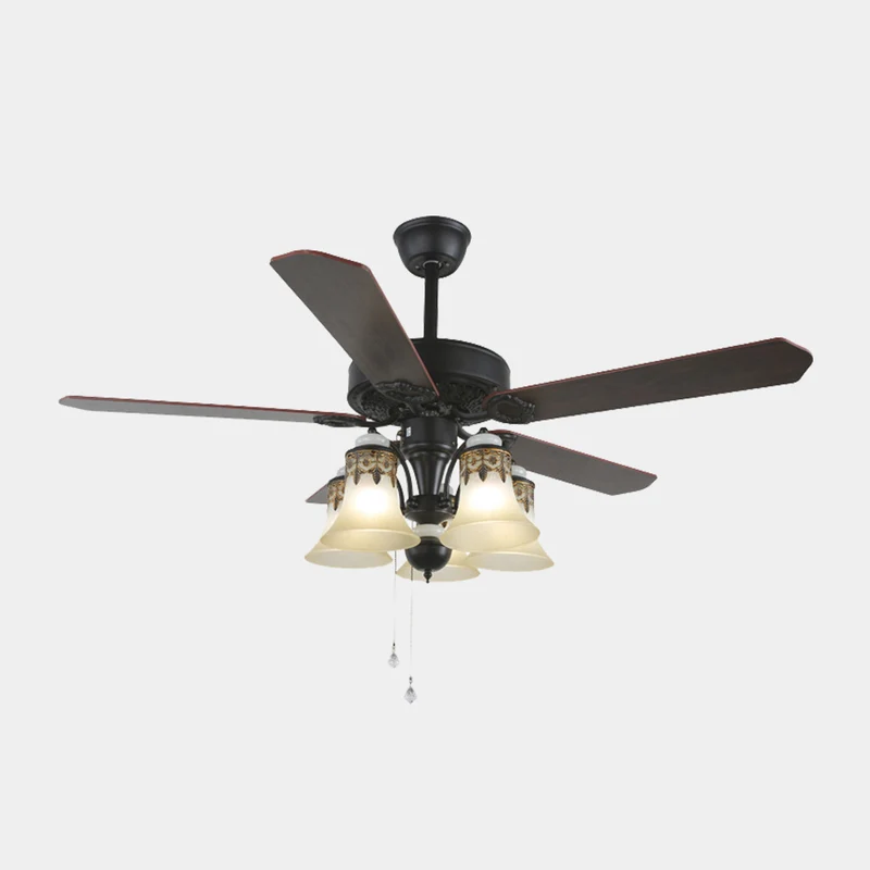 Semi-Flush Ceiling Fan with Light Retro Industrial 5 Blades, Black