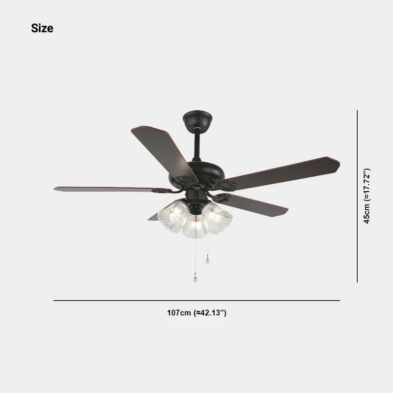 Semi-Flush Ceiling Fan with Light Retro Industrial 5 Blades, Black