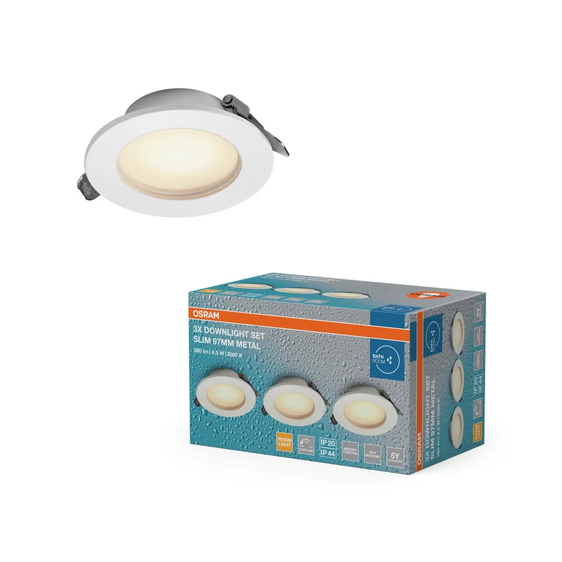 OSRAM LED Downlight Einbaustrahler Bad Set IP44 Slim 97 mm 4.5W Metall Weiß ⌀75 mm