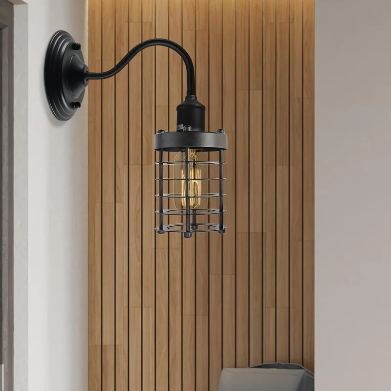 Vintage Käfiglampe – Industrie Schwanenhals Wandleuchte Loft | E27 ~3942