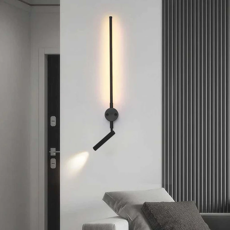 Slim LED Wall Lamp with Adjustable Spotlight, Black / White