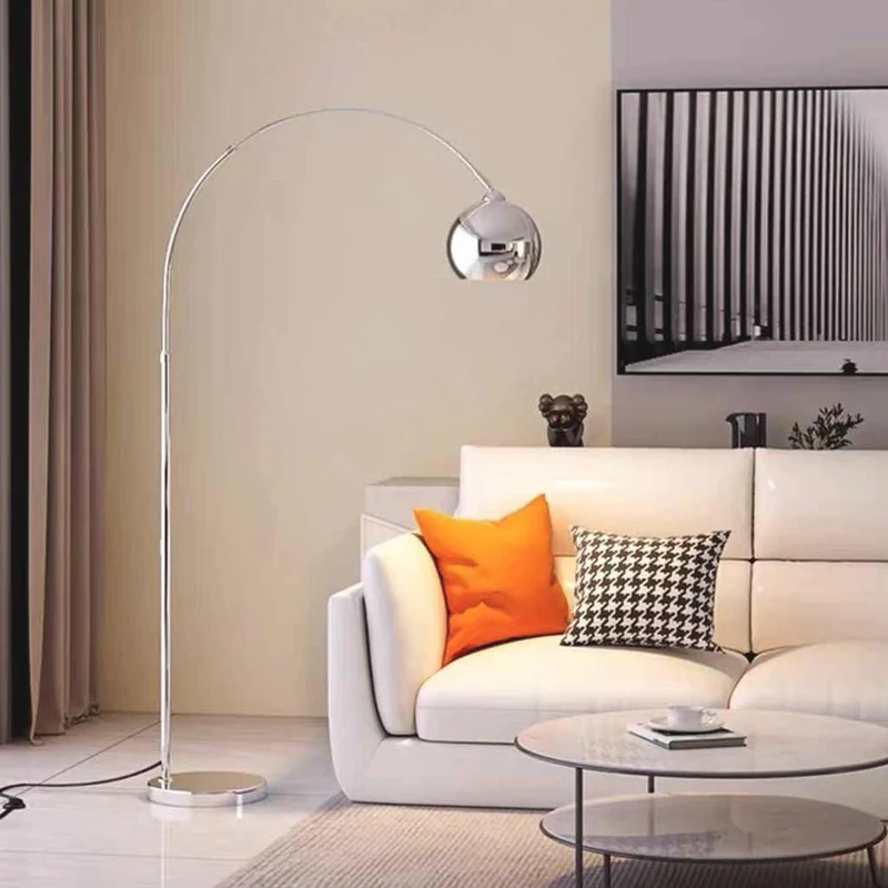 Floor Lamp Fishing Pole Arch with Round Shade, Chrome