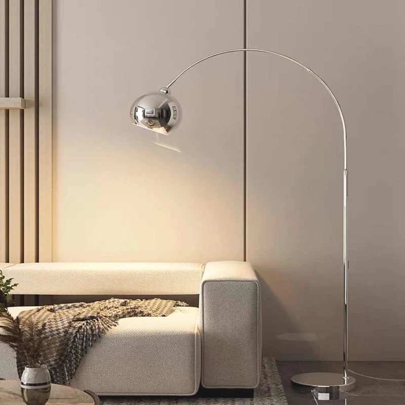 Floor Lamp Fishing Pole Arch with Round Shade, Chrome