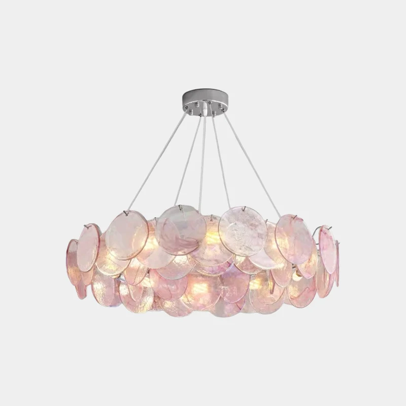 Chandelier Romantic Murano Glass Disc, Pink / Green