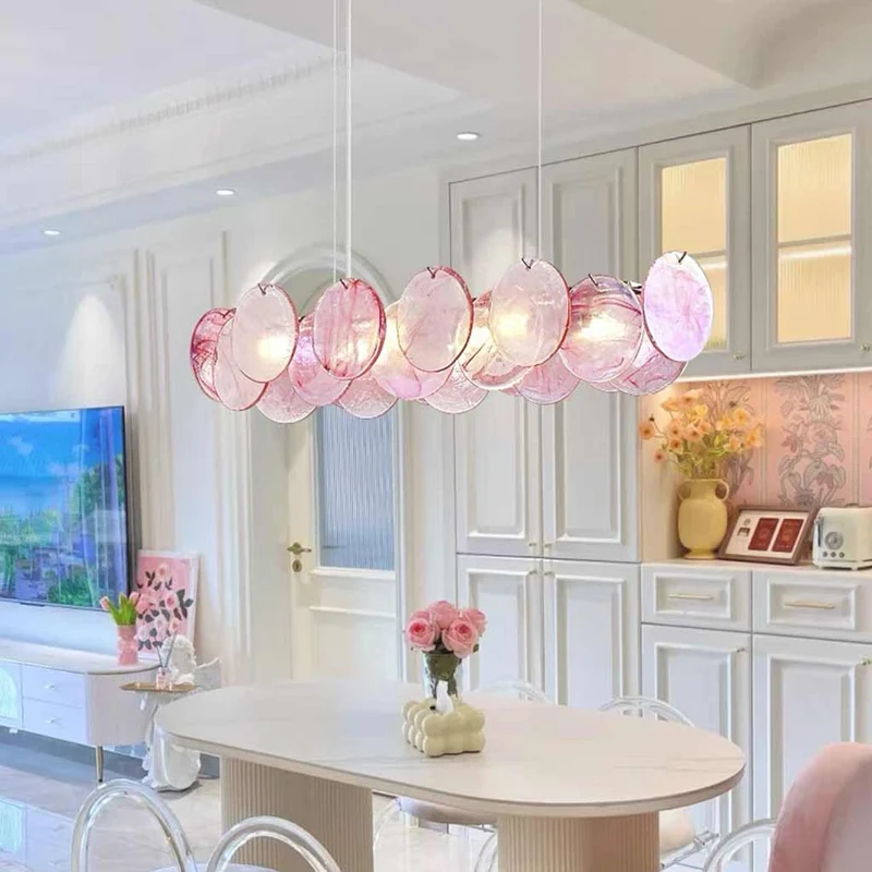Chandelier Romantic Murano Glass Disc, Pink / Green