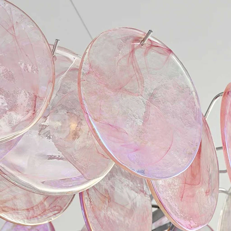 Chandelier Romantic Murano Glass Disc, Pink / Green