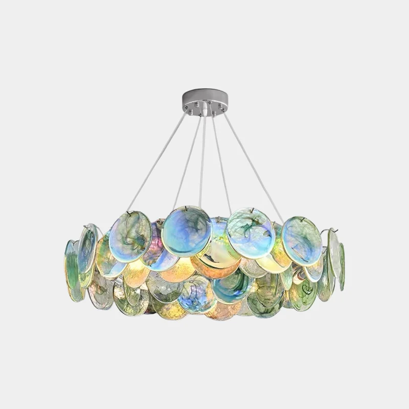 Chandelier Romantic Murano Glass Disc, Pink / Green
