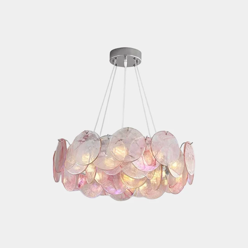 Chandelier Romantic Murano Glass Disc, Pink / Green
