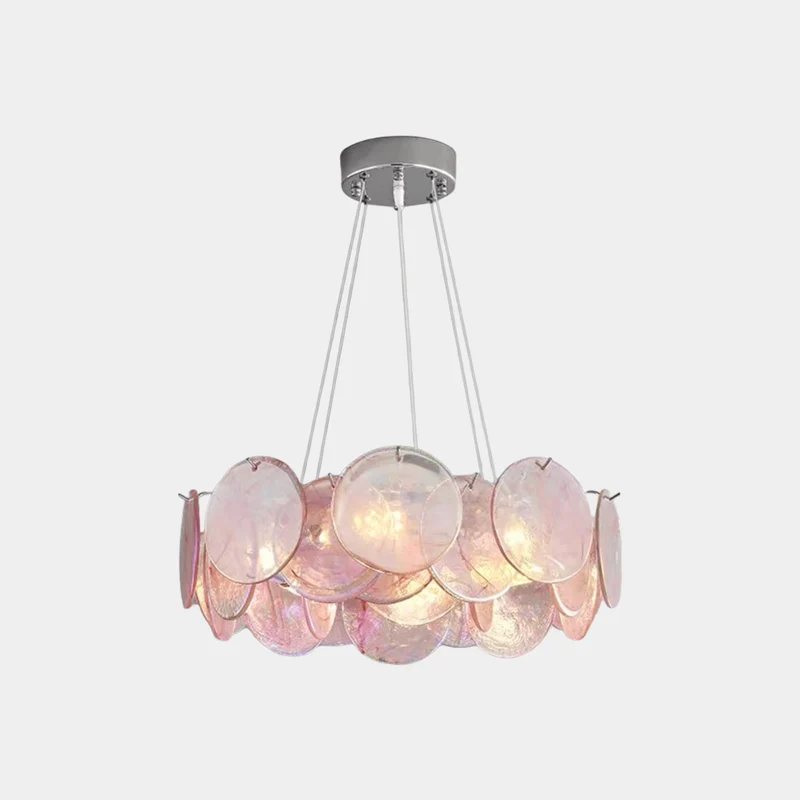 Chandelier Romantic Murano Glass Disc, Pink / Green