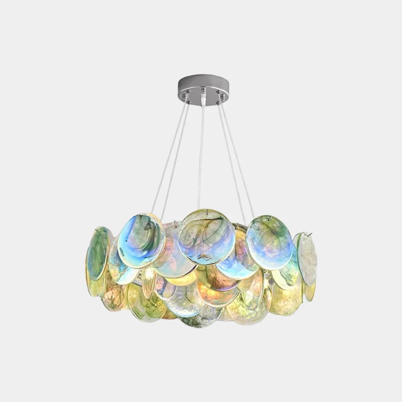 Chandelier Romantic Murano Glass Disc, Pink / Green