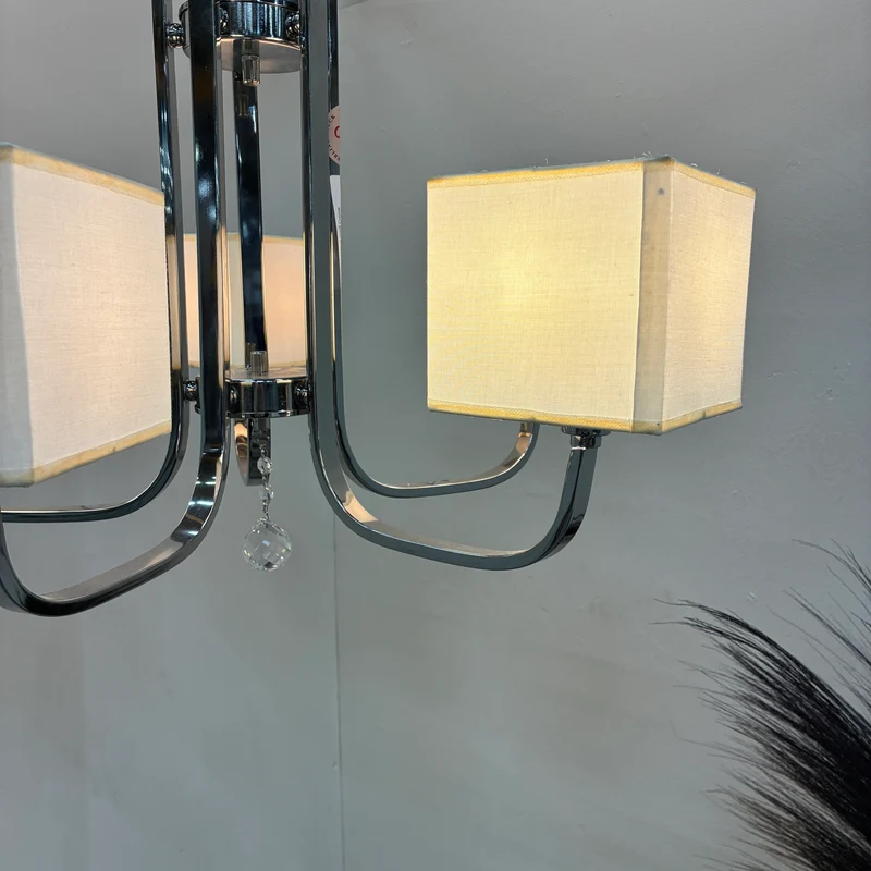 Kronleuchter Luster Hängelampe Deckenlampe Chrom Stoffschirm Lampe Gebraucht