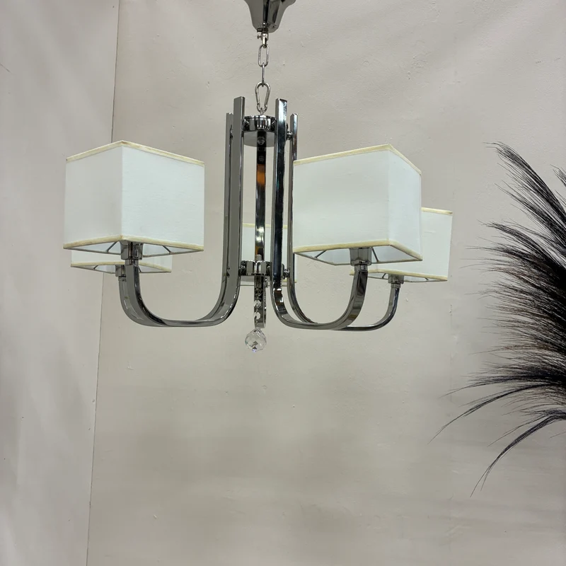 Kronleuchter Luster Hängelampe Deckenlampe Chrom Stoffschirm Lampe Gebraucht
