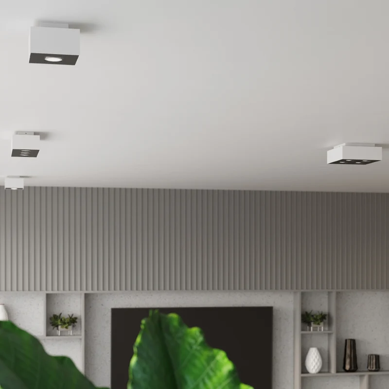 Minimalistische quadratische Deckenleuchte mit 4 weißen Spots – Asterion