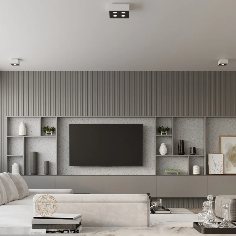 Minimalistische quadratische Deckenleuchte mit 4 weißen Spots – Asterion