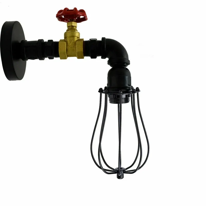 Wasserrohr Wandleuchte Steampunk Schwarz | Loft Bar Wandlampe Metall~3880