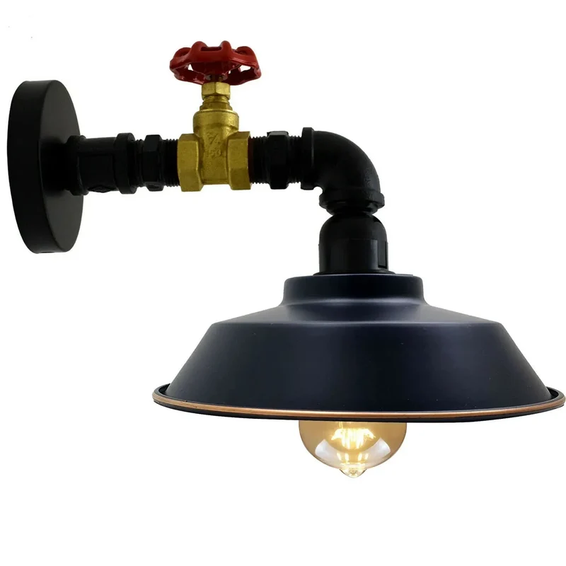 Wasserrohr Wandleuchte Steampunk Schwarz | Loft Bar Wandlampe Metall~3880