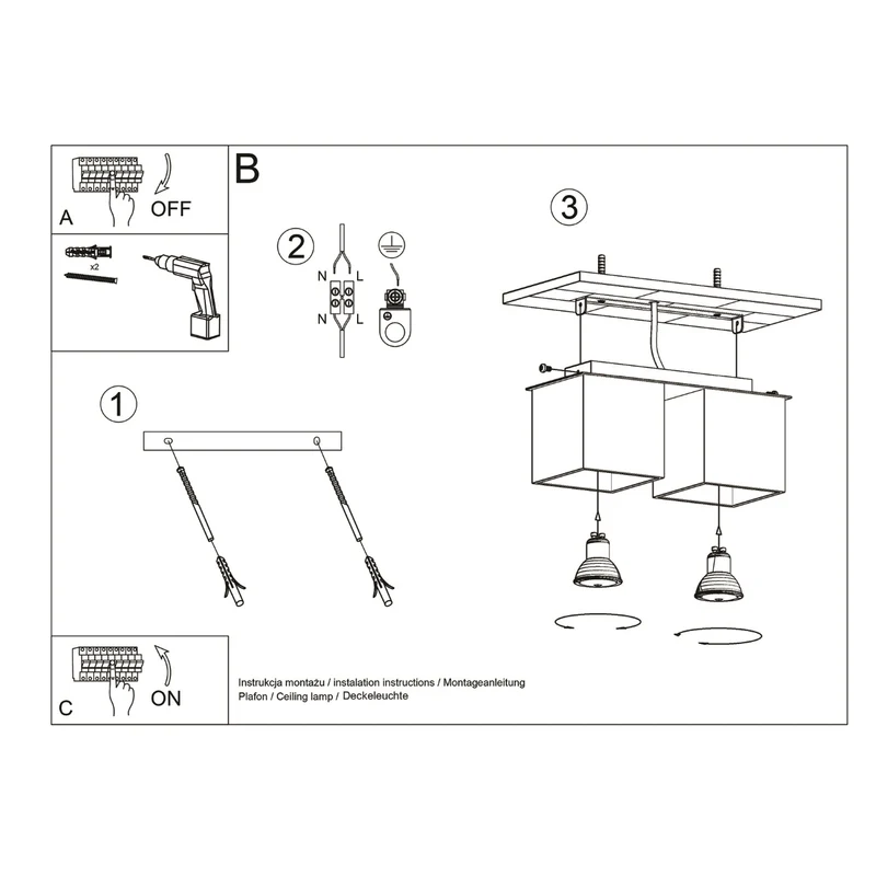Moderner schwarzer Deckenstrahler mit zwei Spots – Noctarys