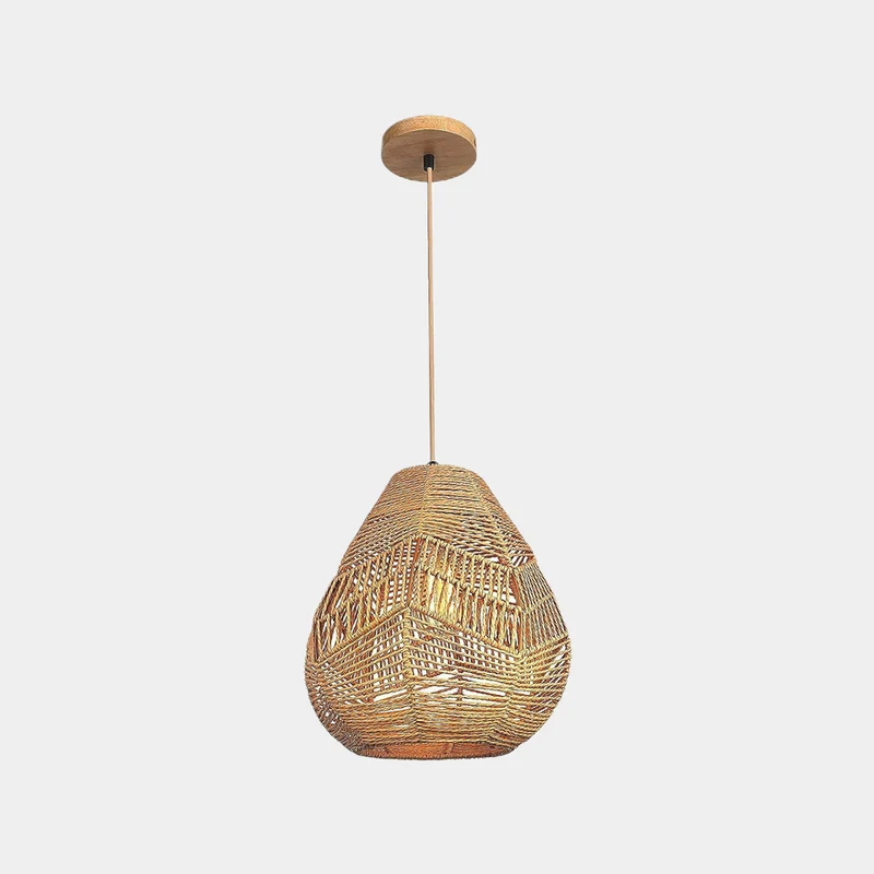 Pendant Light Boho Woven Nest Rattan Linen Rope
