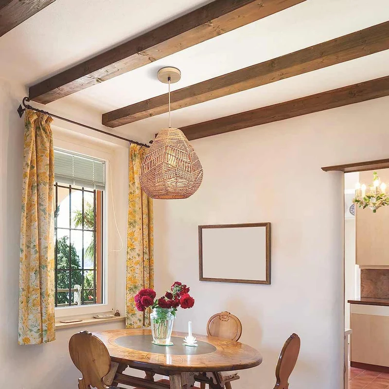 Pendant Light Boho Woven Nest Rattan Linen Rope