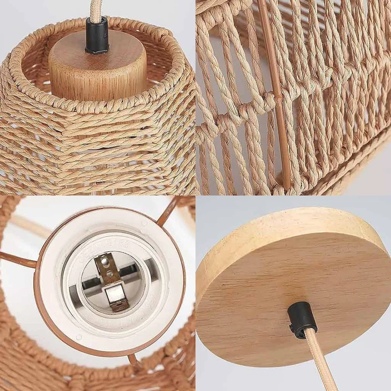 Pendant Light Boho Woven Nest Rattan Linen Rope