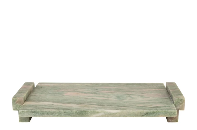 Casa Padrino Luxus Marmor Tablett Grün 40 x 25 x H. 6 cm - Rechteckiges Tablett mit Rand aus hochwertigem Indian Green Onyx - Luxus Deko Accessoires