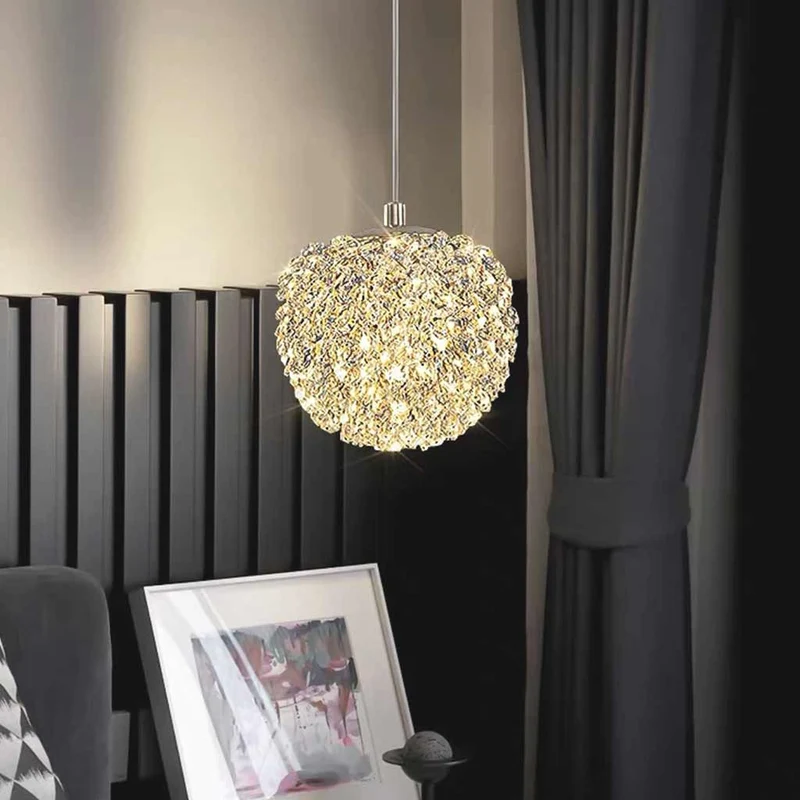 Pendant Light Small Clear Crystal Floral Sphere, Gold