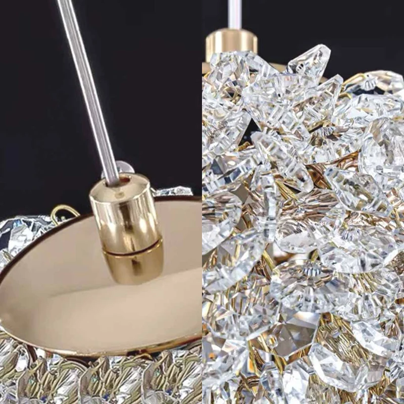 Pendant Light Small Clear Crystal Floral Sphere, Gold