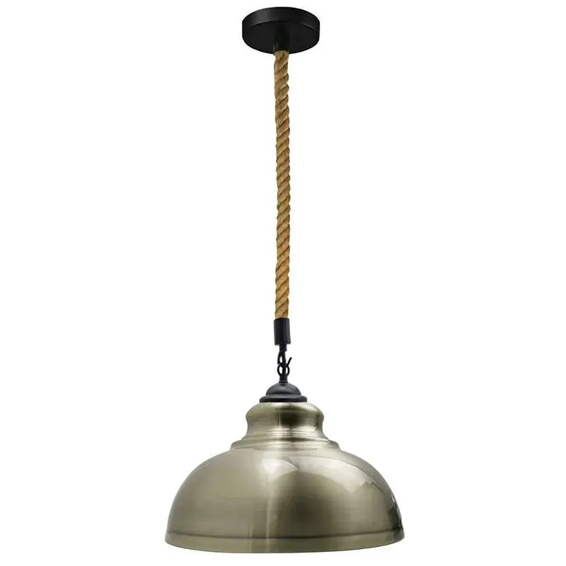 Industrial Hanfseil Hängeleuchte 2m | Vintage Metal Kuppelschirm E27 ~3827
