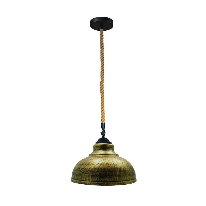 Industrial Hanfseil Hängeleuchte 2m | Vintage Metal Kuppelschirm E27 ~3827