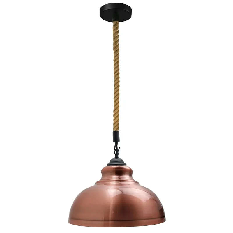 Industrial Hanfseil Hängeleuchte 2m | Vintage Metal Kuppelschirm E27 ~3827