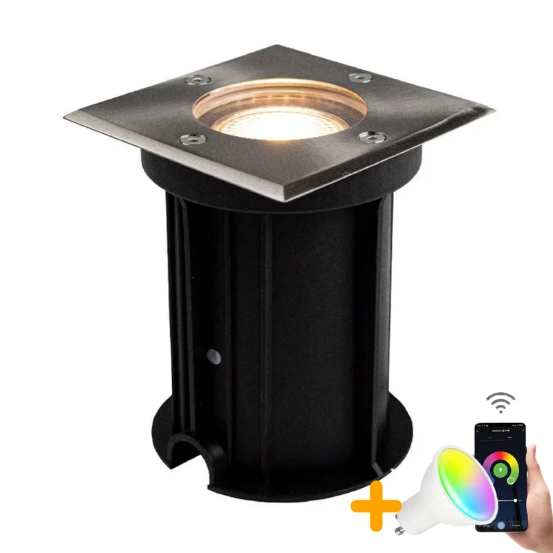 Smart Ground Spot GU10 rund | Athen | Edelstahl | IP66 | Tuya / WLAN | Mehrfarbig