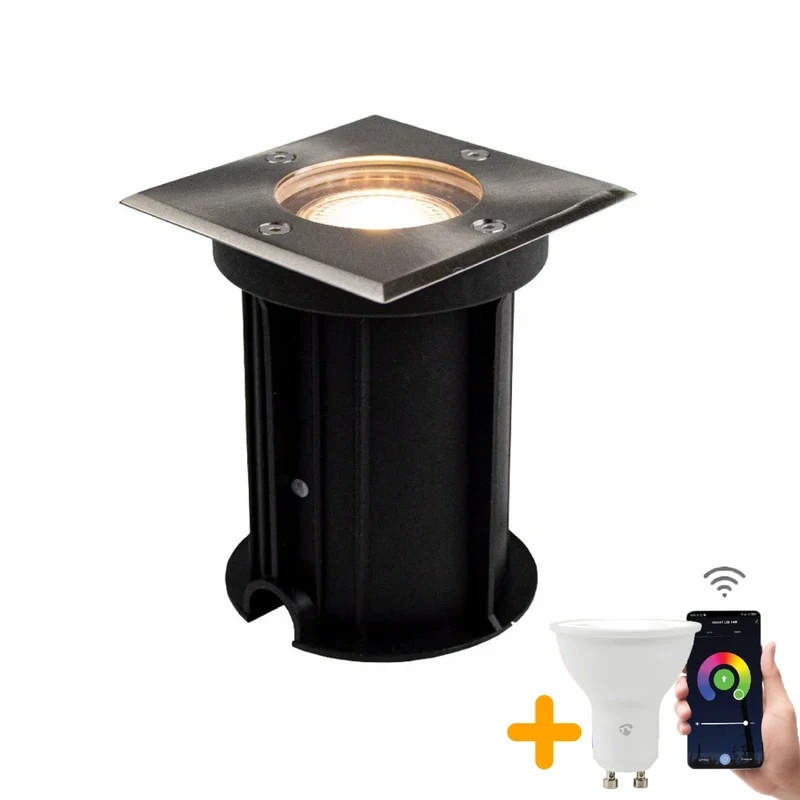 Smart Ground Spot GU10 rund | Athen | Edelstahl | IP66 | Zigbee | HUE-kompatibel | Mehrfarbig