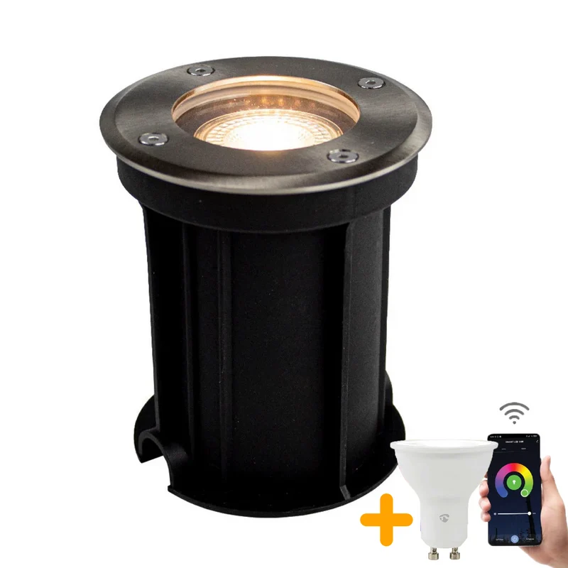 Smart Ground Spot GU10 rund | Rhodes | Edelstahl | IP66 | Zigbee | HUE-kompatibel | Mehrfarbig