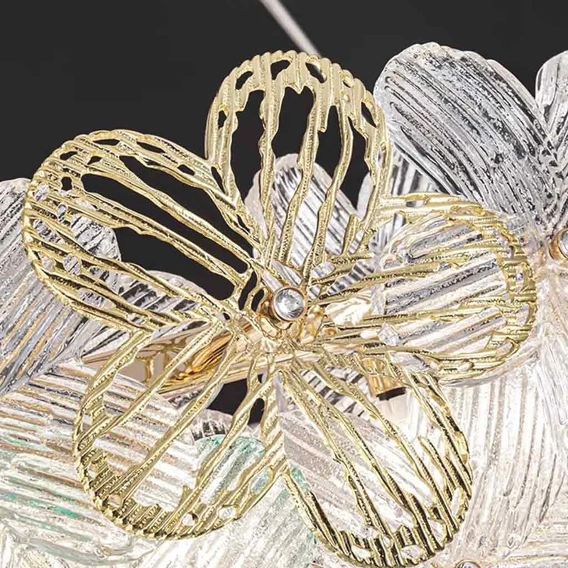 Chandelier Luxury Pink / Green Glass Flower Petal Round