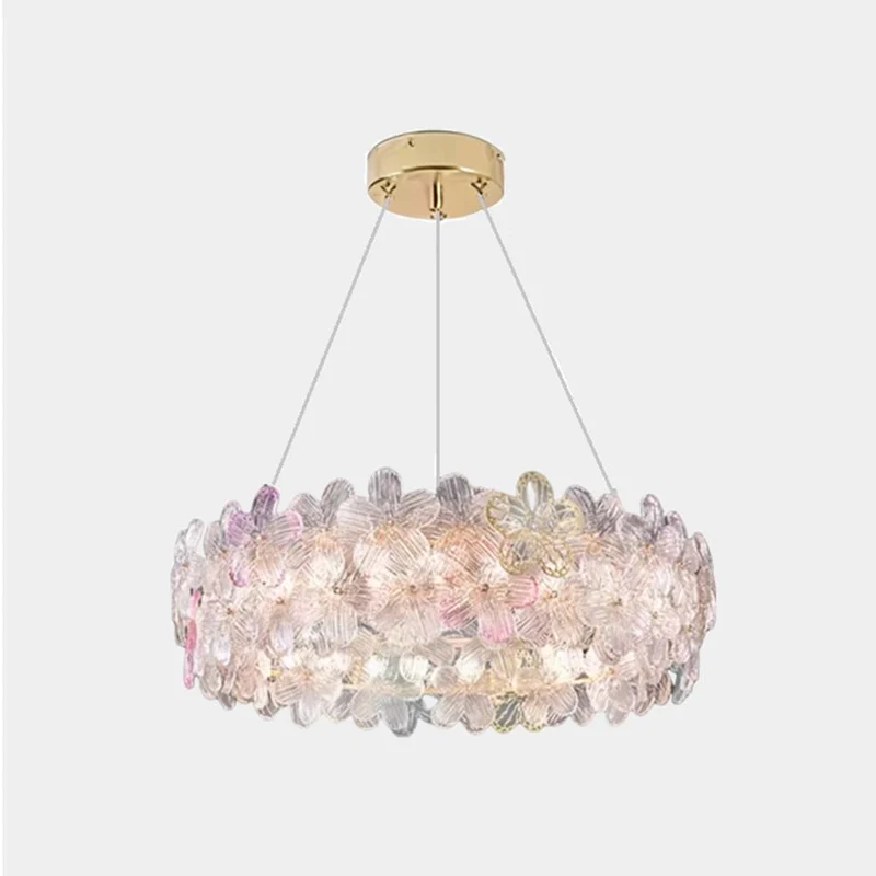 Chandelier Luxury Pink / Green Glass Flower Petal Round