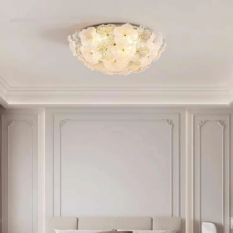 Flush Mount Ceiling Light French Round Glass Flower