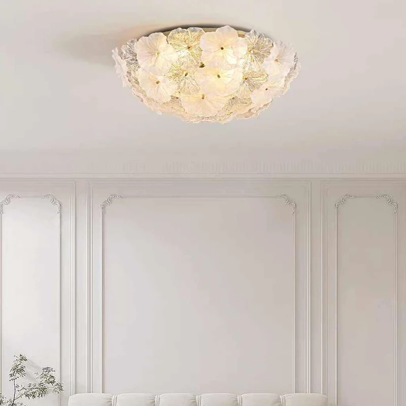 Flush Mount Ceiling Light French Round Glass Flower