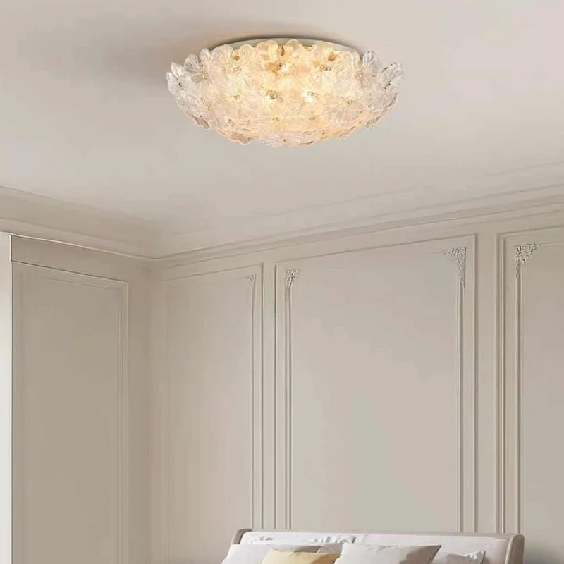 Flush Mount Ceiling Light French Round Glass Flower
