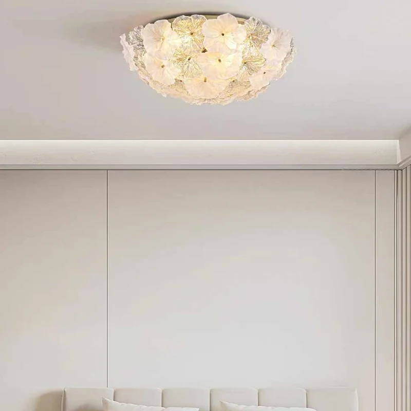 Flush Mount Ceiling Light French Round Glass Flower