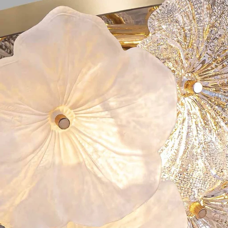 Flush Mount Ceiling Light French Round Glass Flower