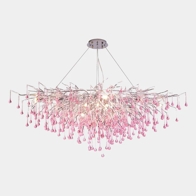 Chandelier Crystal Glass Branch Raindrop for Girls Room, Pink/Blue