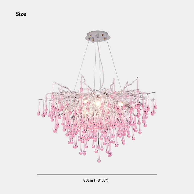 Chandelier Crystal Glass Branch Raindrop for Girls Room, Pink/Blue
