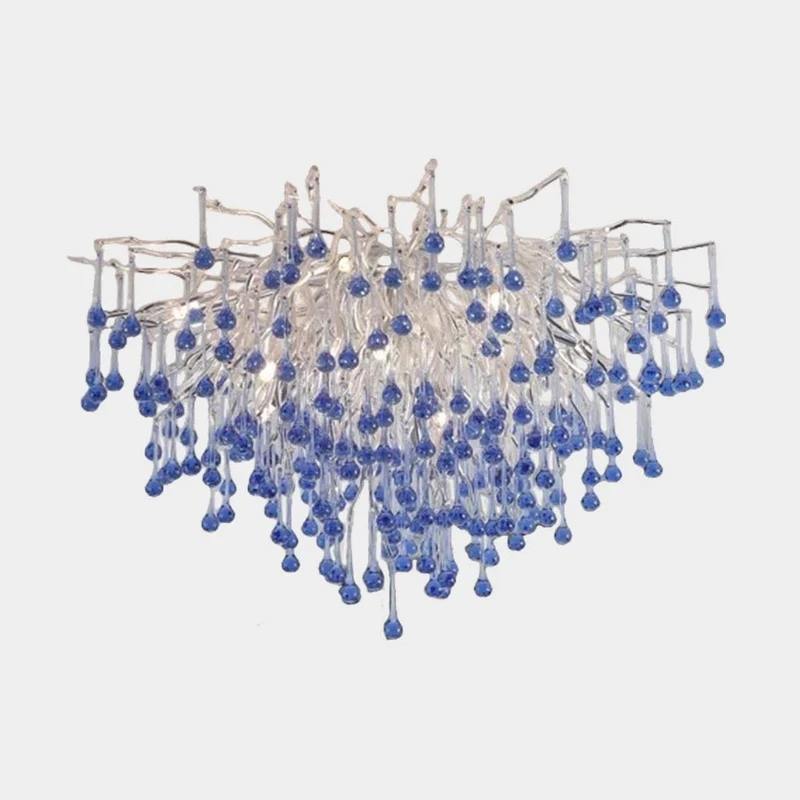 Chandelier Crystal Glass Branch Raindrop for Girls Room, Pink/Blue